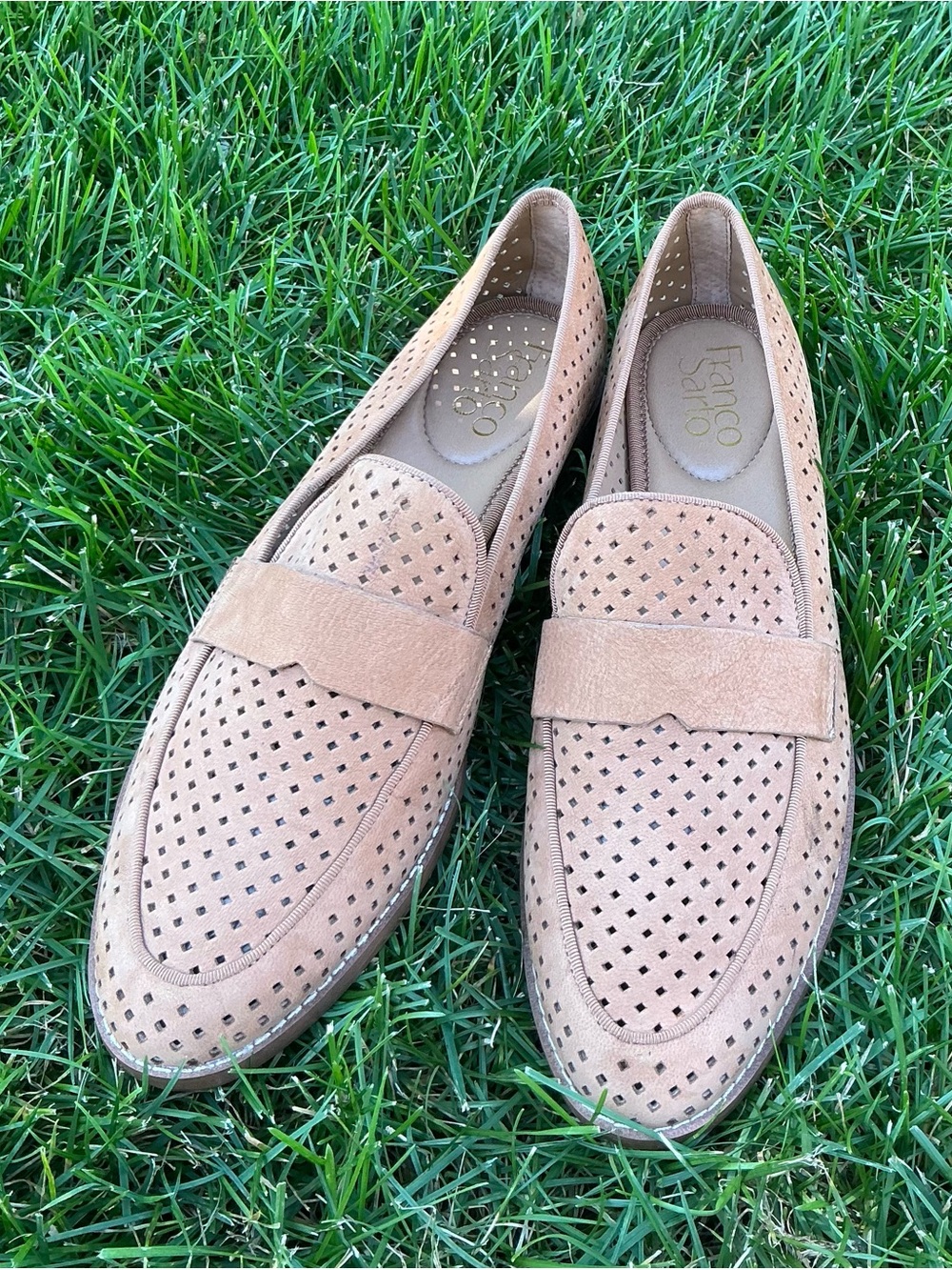 Franco Sarto  Light Tan Perforated Suede Slip-On Loafers 🌸🌸